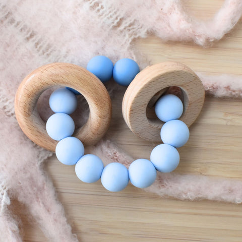 Koala Dream WOODEN SILICONE RINGS TEETHER-BLUE