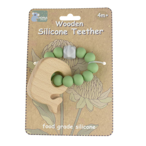Koala Dream WOODEN SILICONE WHALE TEETHER-GREEN