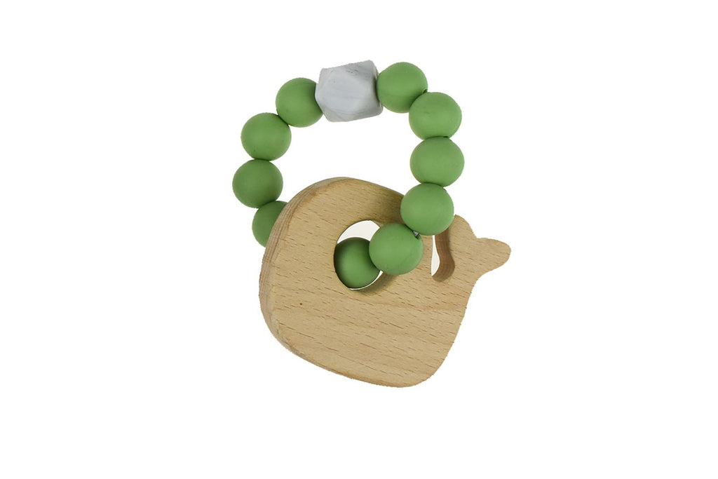 Koala Dream WOODEN SILICONE WHALE TEETHER-GREEN
