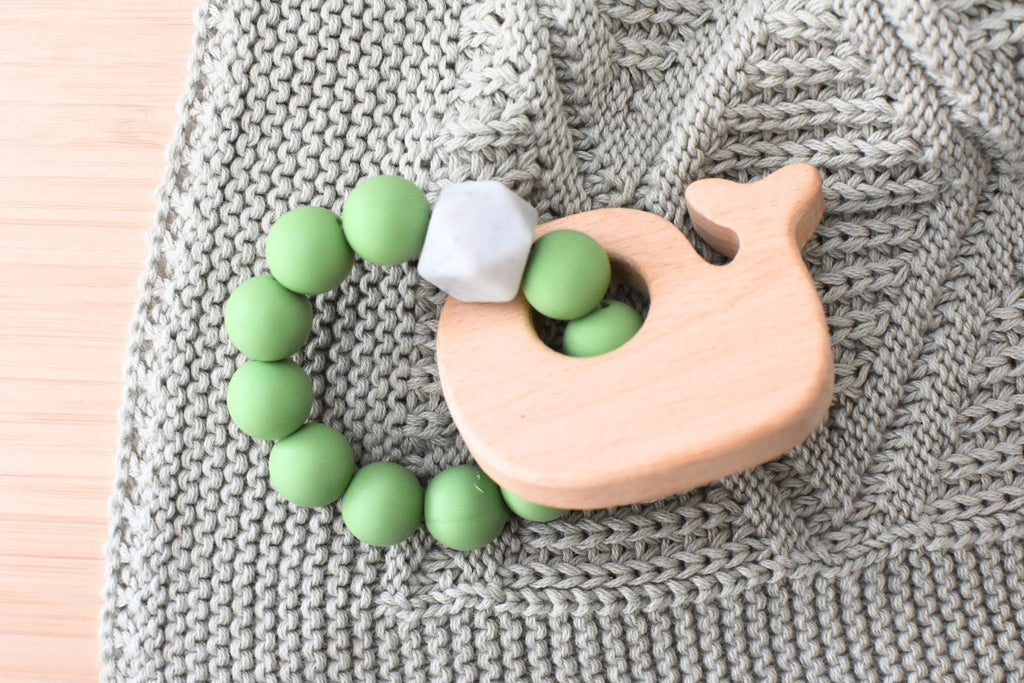 Koala Dream WOODEN SILICONE WHALE TEETHER-GREEN