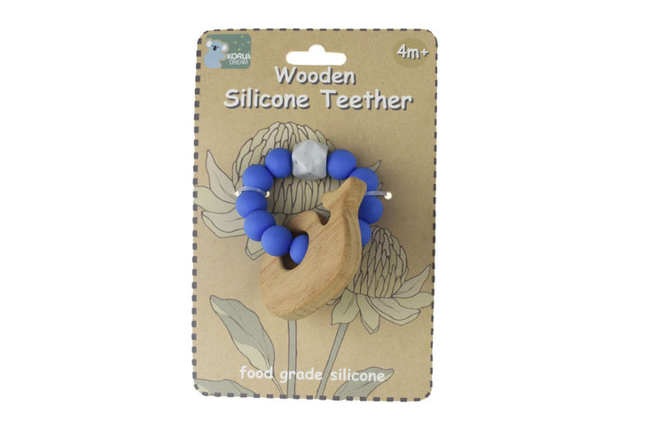 Koala Dream WOODEN SILICONE WHALE TEETHER-BLUE