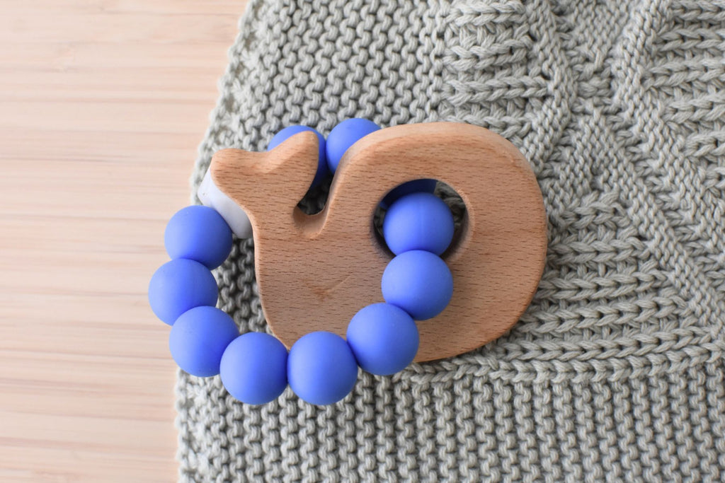 Koala Dream WOODEN SILICONE WHALE TEETHER-BLUE