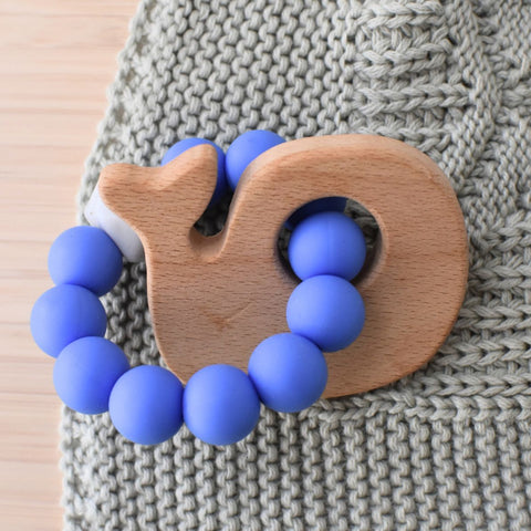 Koala Dream WOODEN SILICONE WHALE TEETHER-BLUE