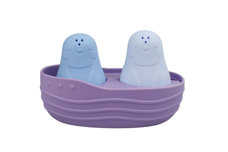 SILICONE PENGUINS BATH BOAT PURPLE
