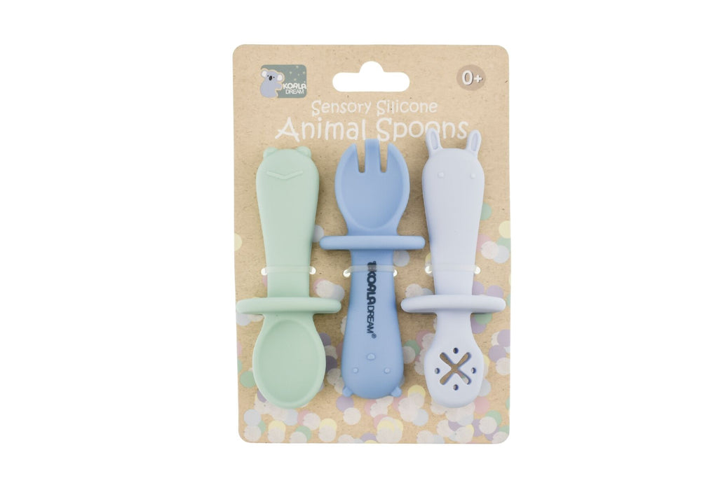 SILICONE ANIMAL SENSORY SPOONS-BLUE GREEN