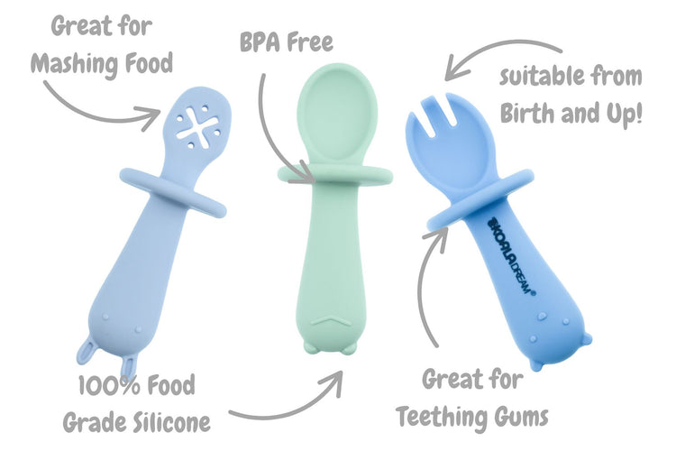 SILICONE ANIMAL SENSORY SPOONS-BLUE GREEN