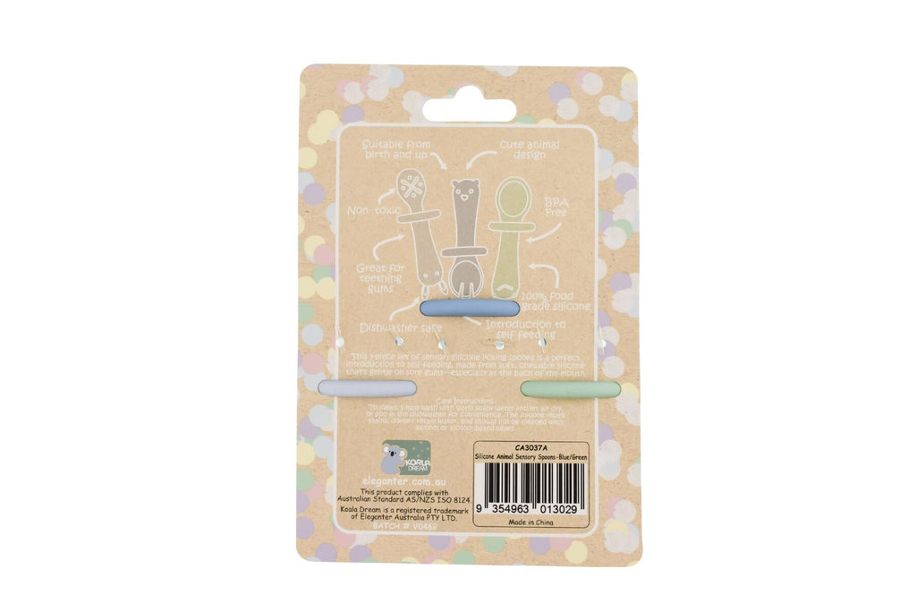 SILICONE ANIMAL SENSORY SPOONS-BLUE GREEN