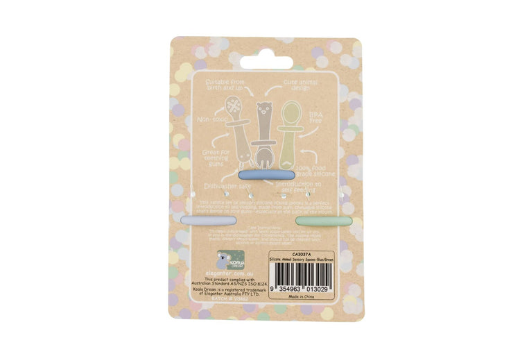 SILICONE ANIMAL SENSORY SPOONS-BLUE GREEN