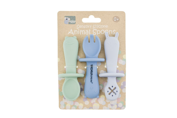 SILICONE ANIMAL SENSORY SPOONS-BLUE GREEN