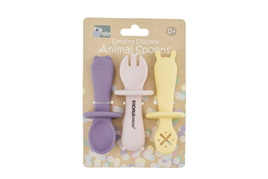 SILICONE ANIMAL SENSORY SPOONS-PINK YELLOW