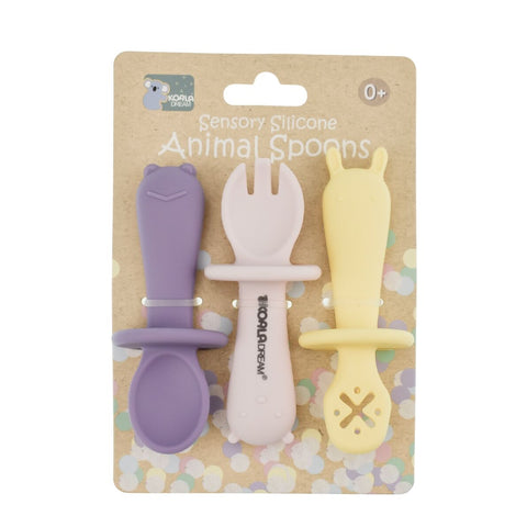 SILICONE ANIMAL SENSORY SPOONS-PINK YELLOW