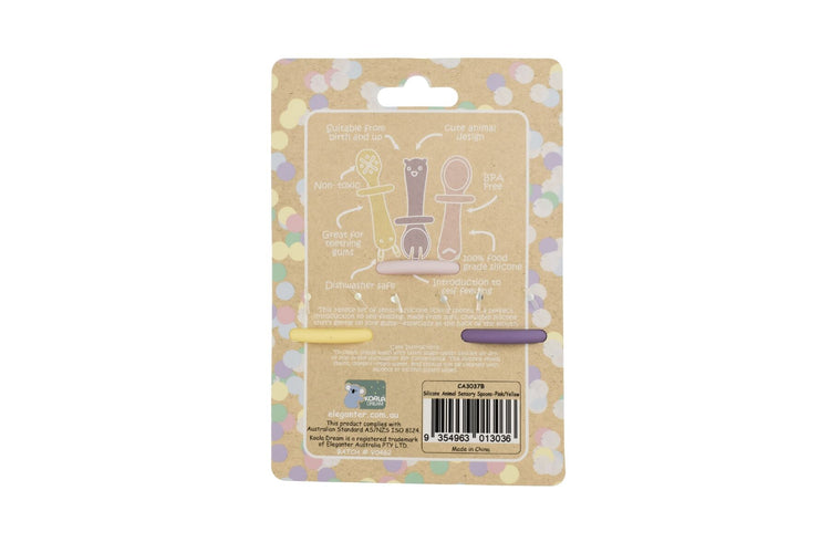 SILICONE ANIMAL SENSORY SPOONS-PINK YELLOW