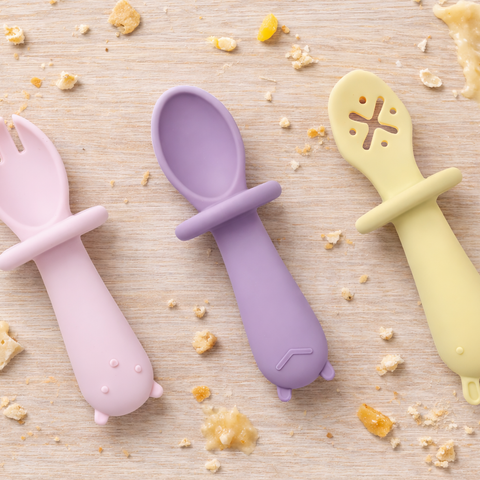 SILICONE ANIMAL SENSORY SPOONS-PINK YELLOW