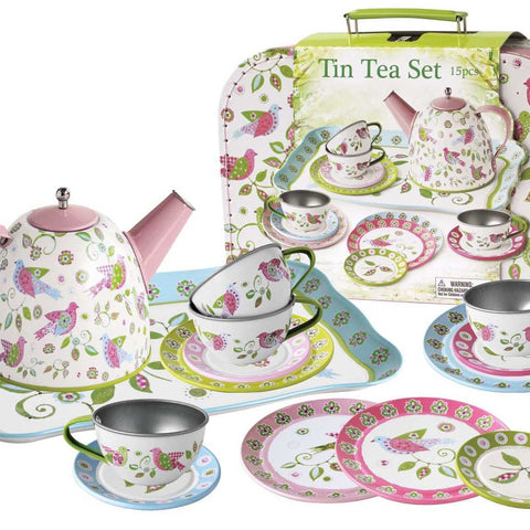 BIRD TIN TEA SET IN SUITCASE