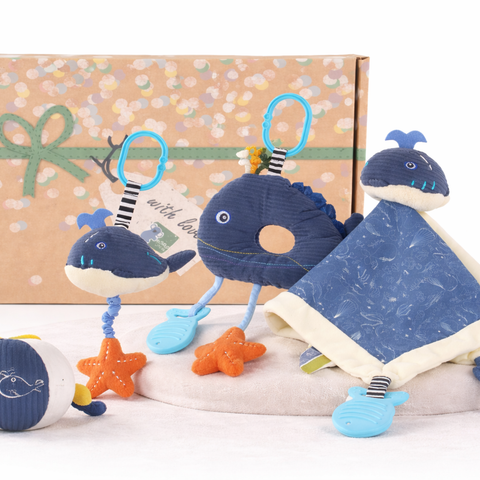 SNUGGLE BUDDY SPLASHY WHALE PLUSH GIFT SET – 4 PIECE