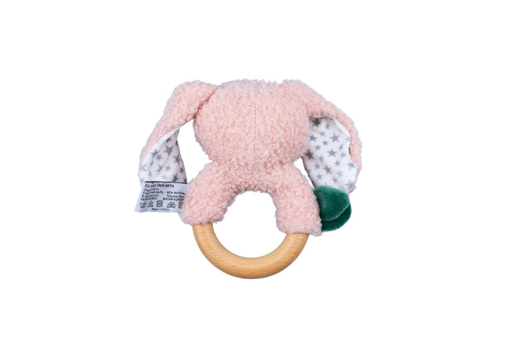 SNUGGLE BUDDY BERRY BUNNY WOODEN RING RATTLE