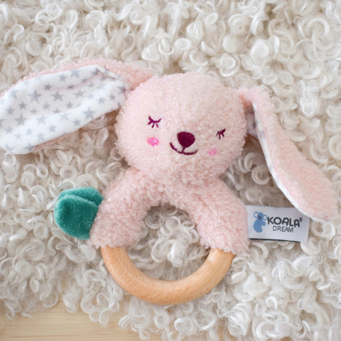 SNUGGLE BUDDY BERRY BUNNY WOODEN RING RATTLE