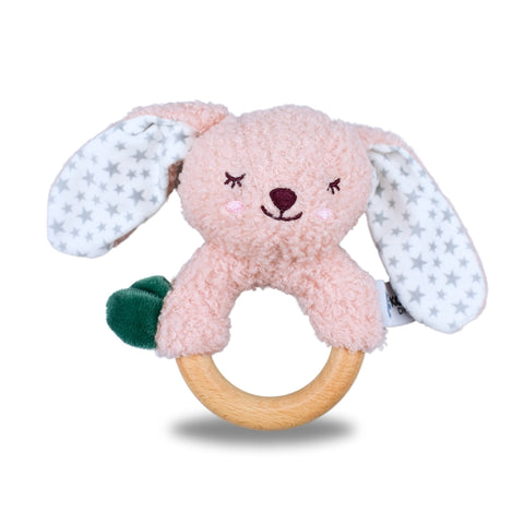 SNUGGLE BUDDY BERRY BUNNY WOODEN RING RATTLE