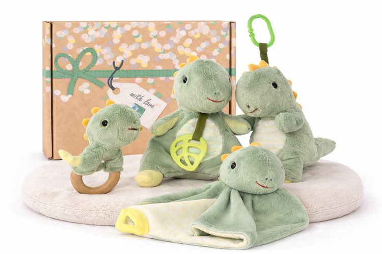 SNUGGLE BUDDY MINTY DINOSAUR PLUSH GIFT SET – 4 PIECE