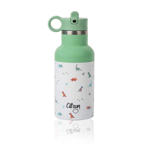 Citron Little Big Water Bottle - QR-Enabled Lost-Proof 350ml - Green White Dino