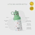 Citron Little Big Water Bottle - QR-Enabled Lost-Proof 350ml - Green White Dino