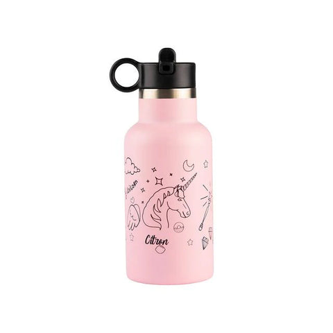 Citron Little Big Water Bottle - QR-Enabled Lost-Proof 350ml - Pink Unicorn