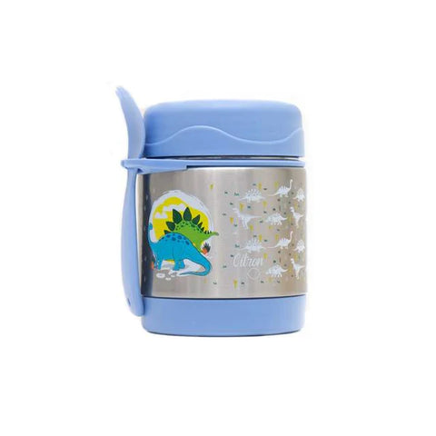 Citron Food Jar - 300ml Triple Insulated with Spork - Blue Dino