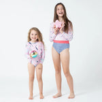 Lesimo Teen Girls Long Sleeves One Piece Rashguard - Seashell Treasures with MATCHING HAIRBAND