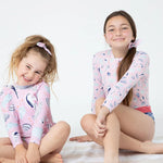 Lesimo Teen Girls Long Sleeves One Piece Rashguard - Seashell Treasures with MATCHING HAIRBAND