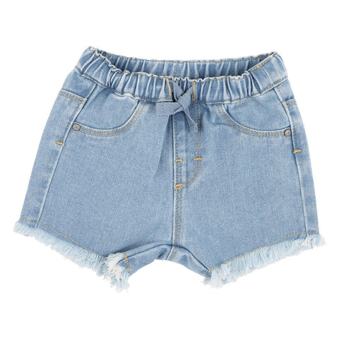 Size 1 Huxbaby Tradie Furry Dino T-shirt and Fox&Finch Denim Shorts with Free Fox Rattle Special Combo