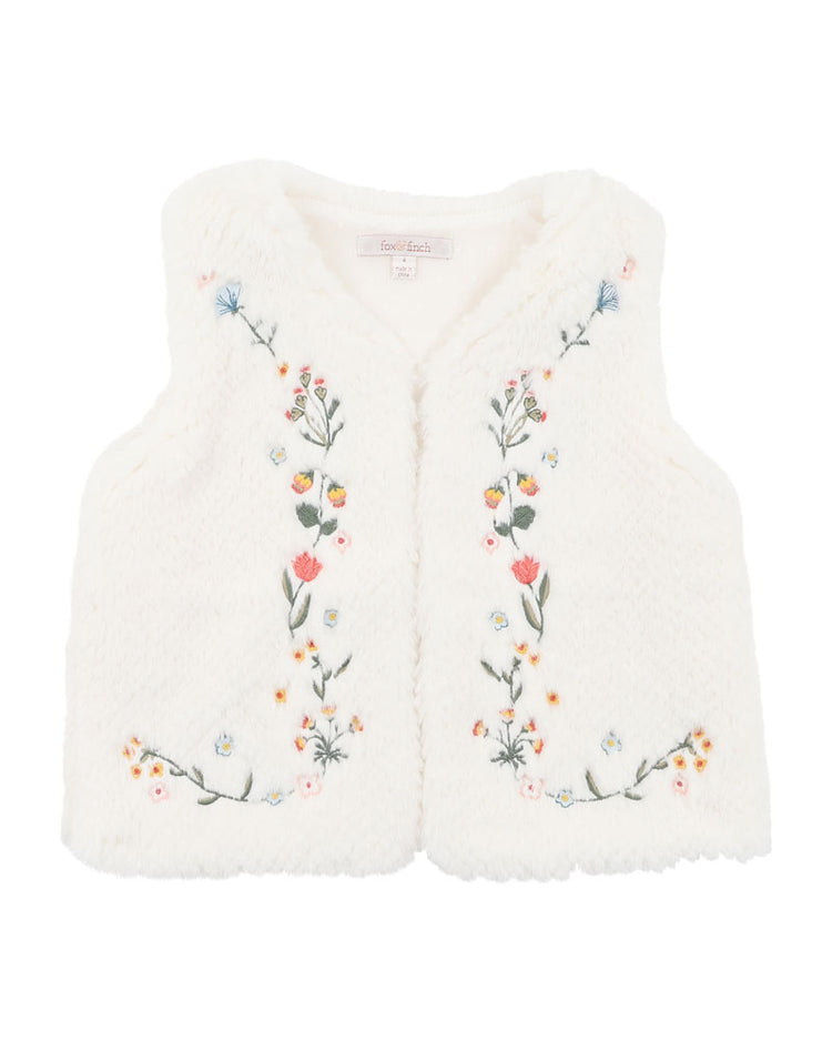 BEBE BOTANICA EMBROIDERED FAUX FUR VEST 3-7 YRS