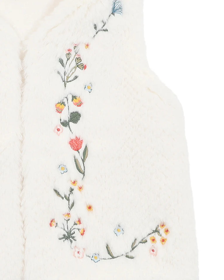 BEBE BOTANICA EMBROIDERED FAUX FUR VEST 3-7 YRS