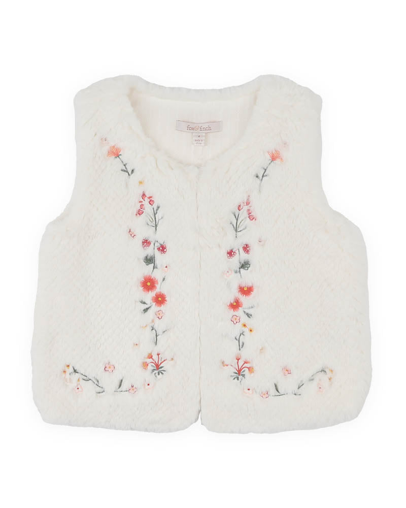 Fox & Finch ORCHARD BLOOM EMB. FAUX FUR VEST 3-7 YRS