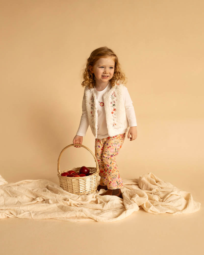 Fox & Finch ORCHARD BLOOM EMB. FAUX FUR VEST 3-7 YRS