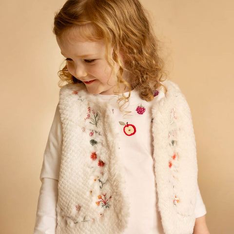Fox & Finch ORCHARD BLOOM EMB. FAUX FUR VEST 3-7 YRS