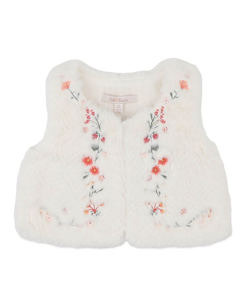 Fox & Finch ORCHARD BLOOM EMB. FAUX FUR VEST