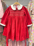 Meleze Hand Smocked Dress Long Sleeves Red UR001