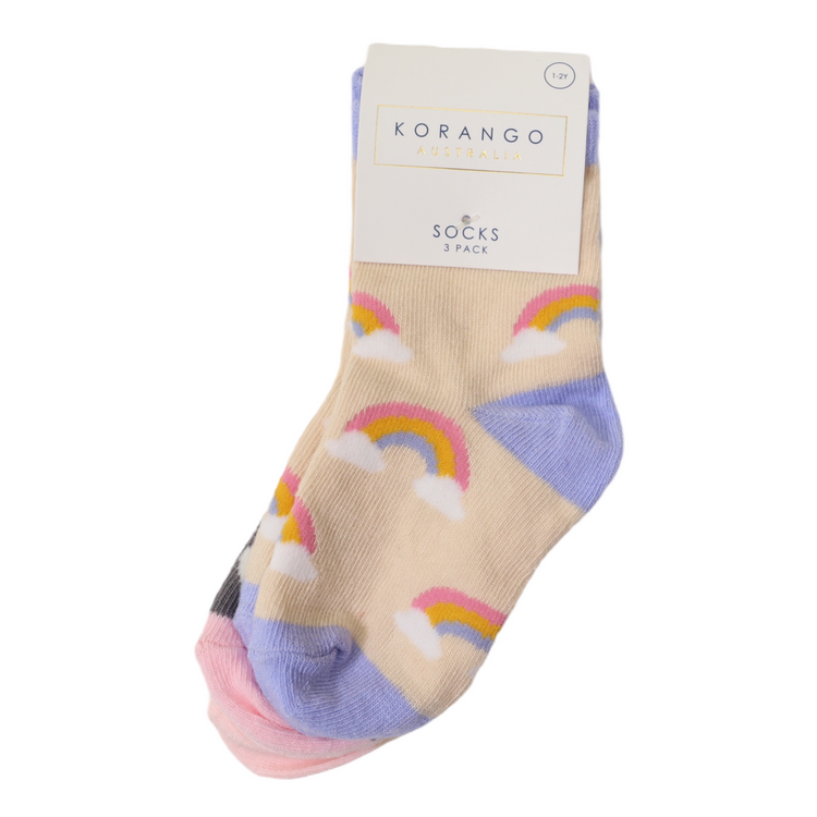 KORANGO Sunshine & Rainbow Socks 3pk Assorted