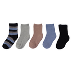 KORANGO Ribbed Socks 5pk Plain with Navy Stripe