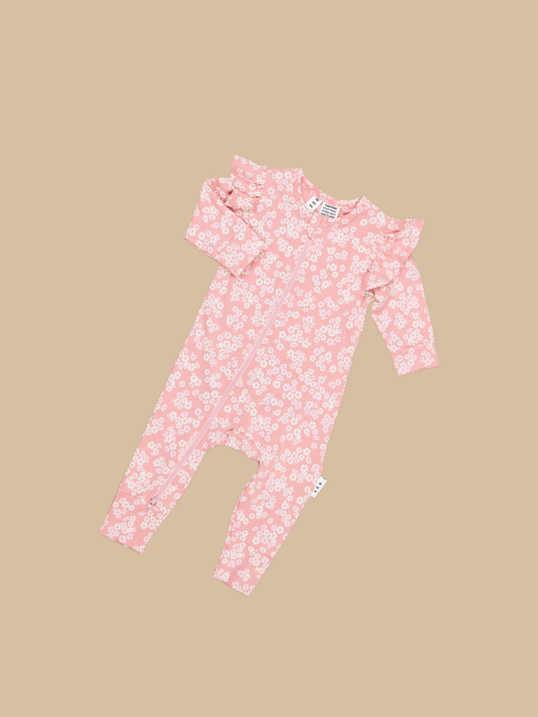 Huxbaby peek a boo bunny romper - Dusty Rose