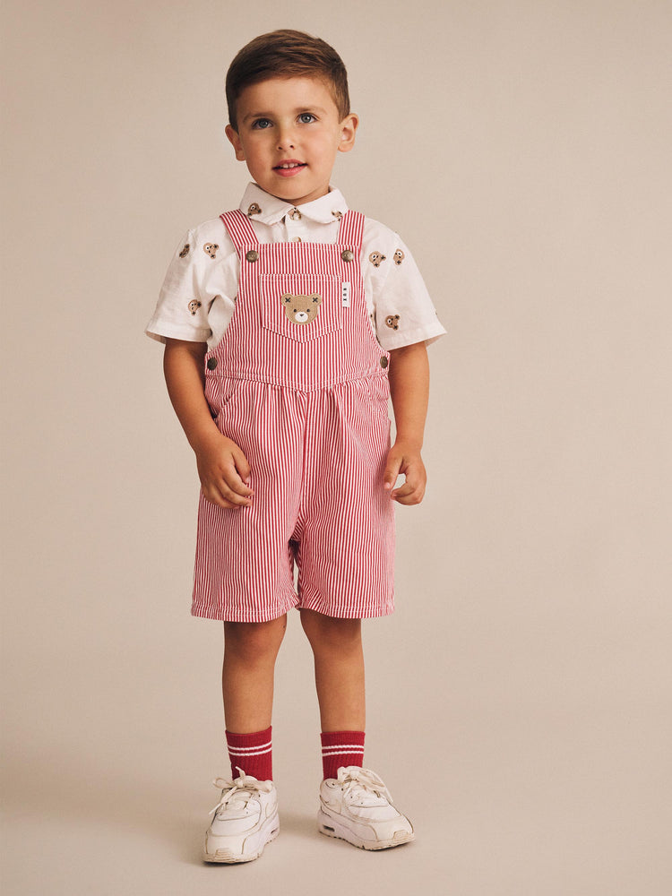 Huxbaby Chill Red Stripe Short Overalls