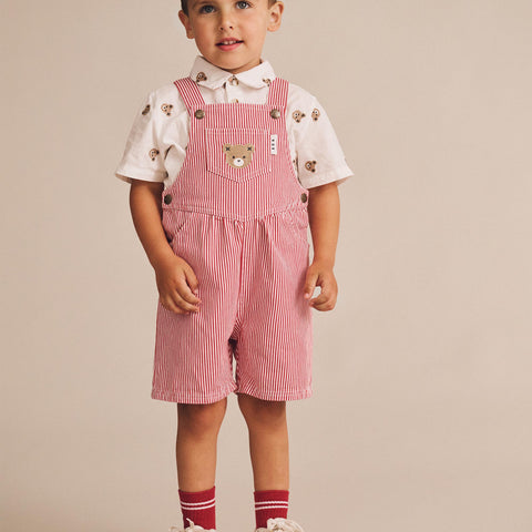 Huxbaby Chill Red Stripe Short Overalls