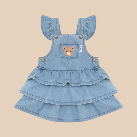 Huxbaby HUXBEAR KNIT DENIM FRILL PINAFORE