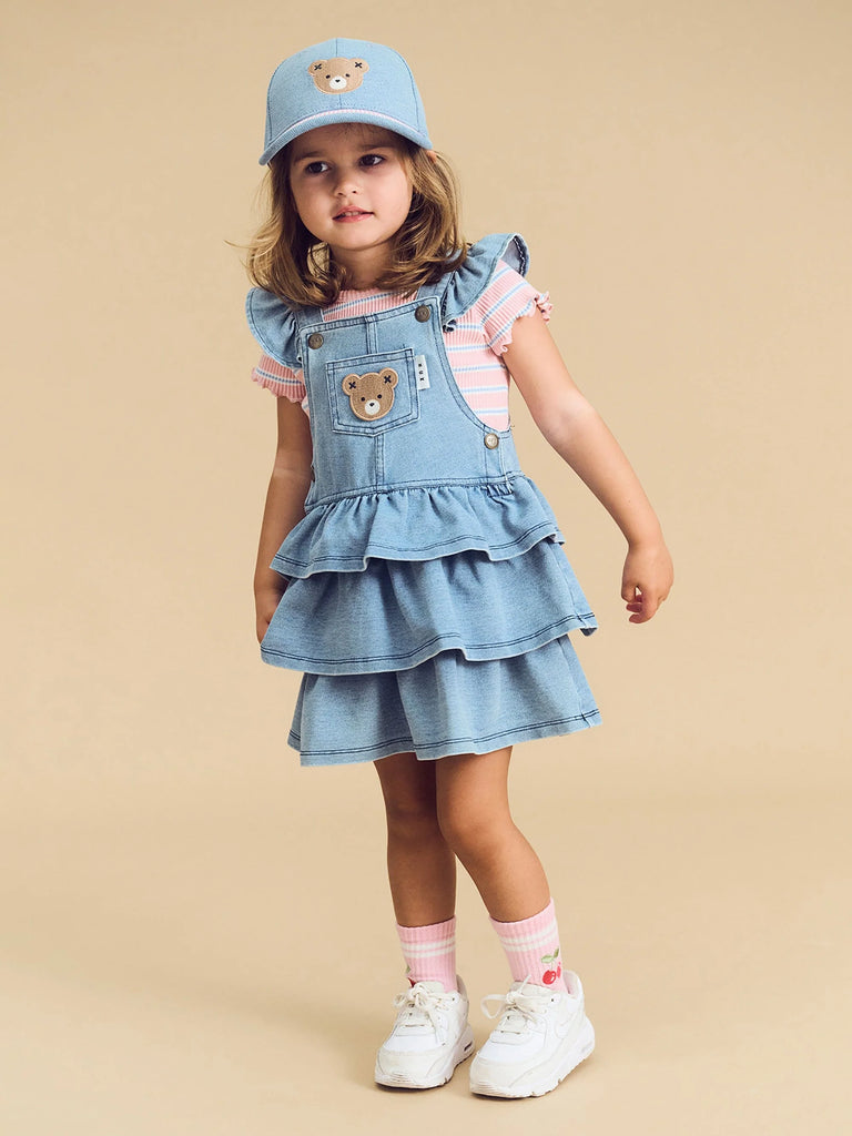 Huxbaby HUXBEAR KNIT DENIM FRILL PINAFORE