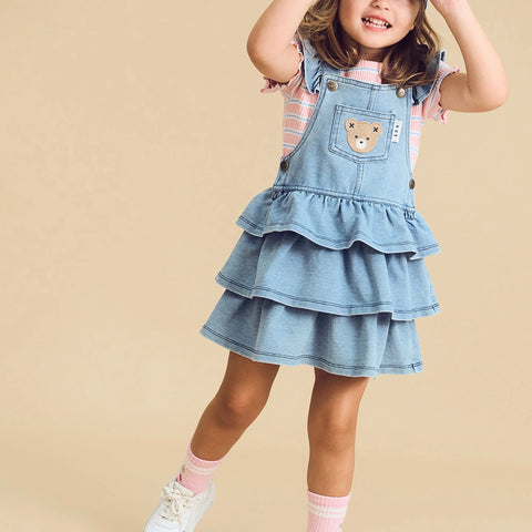 Huxbaby HUXBEAR KNIT DENIM FRILL PINAFORE