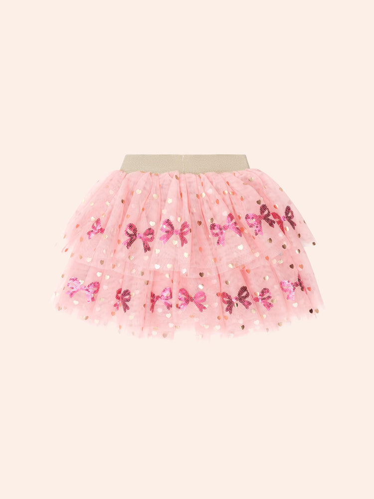 Huxbaby SEQUIN BOW TIERED TULLE SKIRT