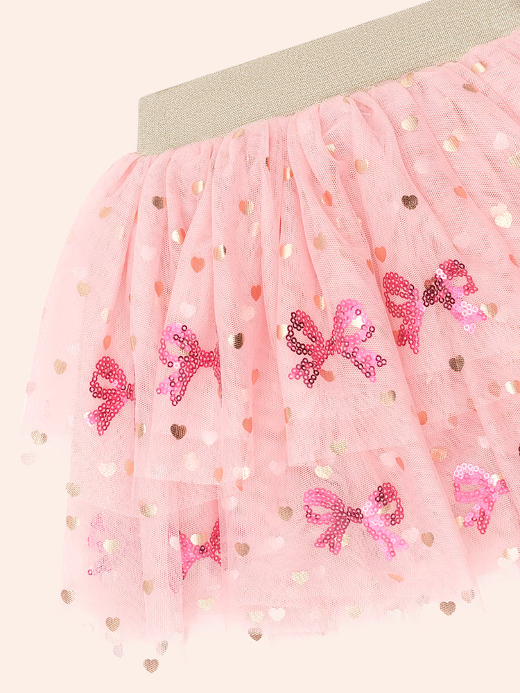 Huxbaby SEQUIN BOW TIERED TULLE SKIRT