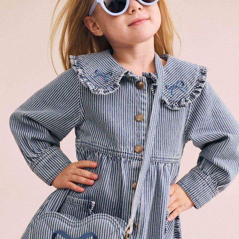 Huxbaby VINTAGE BOW COLLAR DENIM DRESS