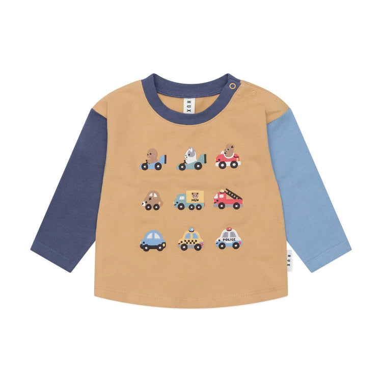 Huxbaby Size 1 Huxmobile Top and Huxmobile Drop Crotch Pant Set with Free Blue Bunny Rattle Special Combo