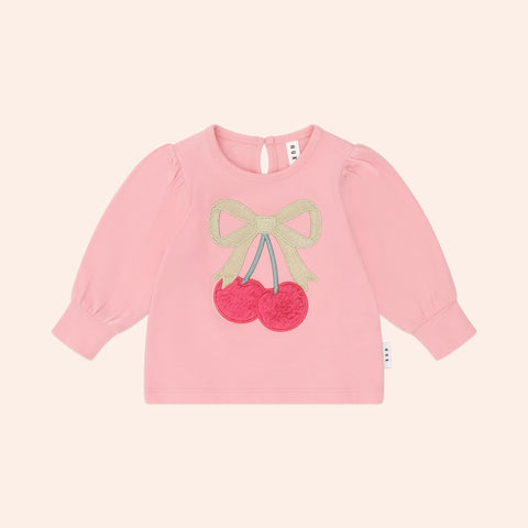 Huxbaby CHERRY BOW PUFF SLEEVE TOP